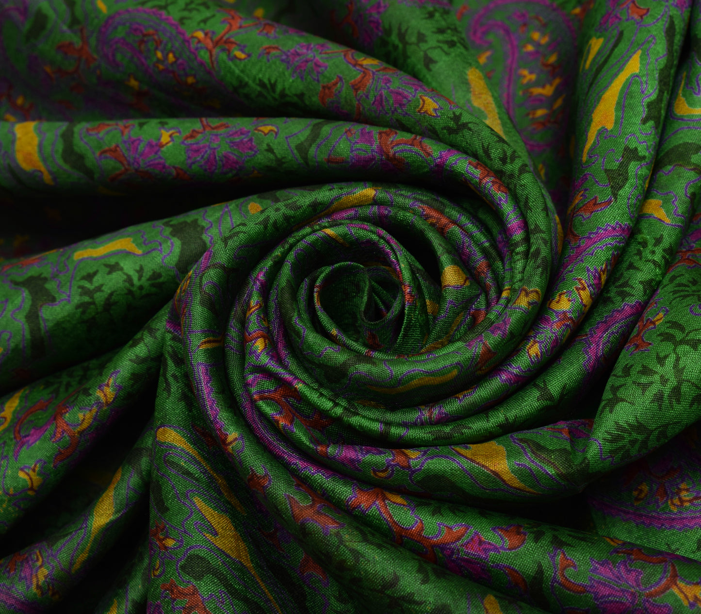 Sushila Vintage Green Saree 100% Pure Silk Printed Paisley Soft Craft Fabric