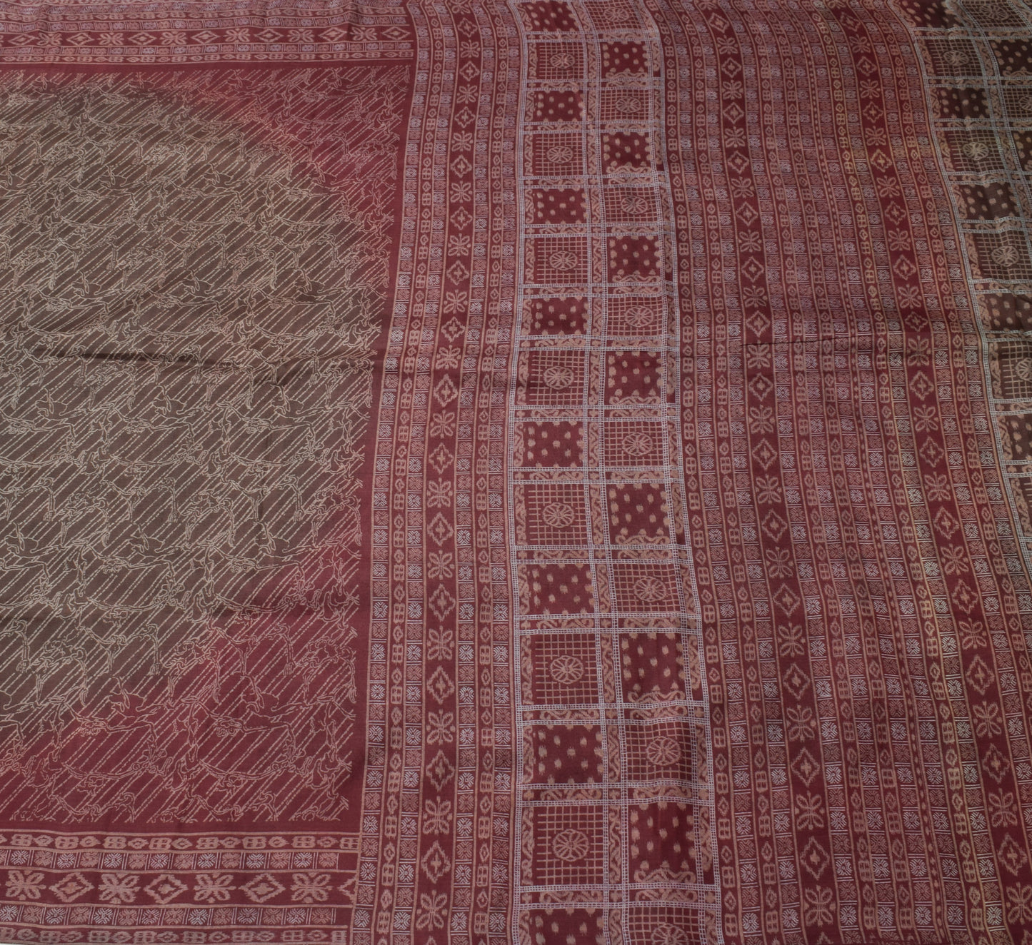 Sushila Vintage Brown Indian Saree 100% Pure Silk Printed 5 YD Soft Craft Fabric