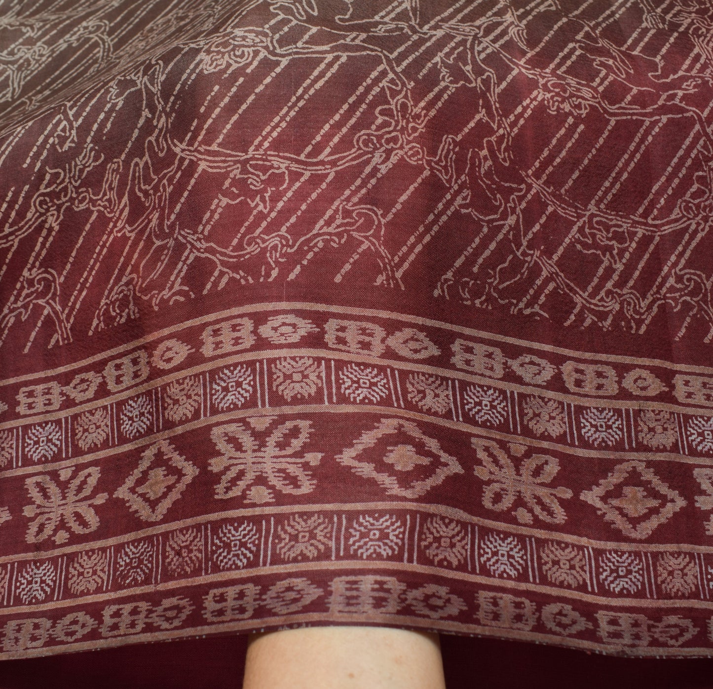 Sushila Vintage Brown Indian Saree 100% Pure Silk Printed 5 YD Soft Craft Fabric