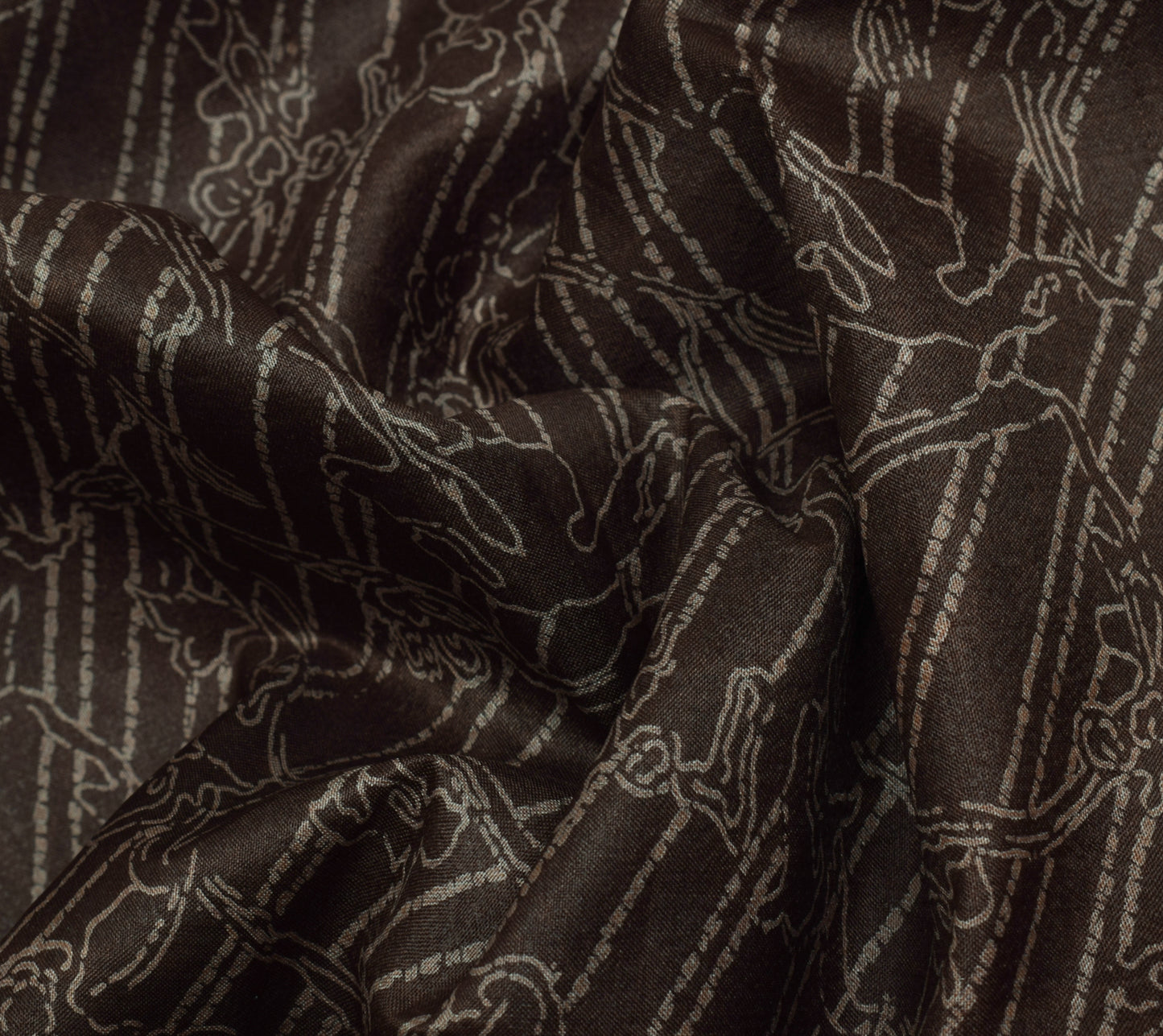 Sushila Vintage Brown Indian Saree 100% Pure Silk Printed 5 YD Soft Craft Fabric
