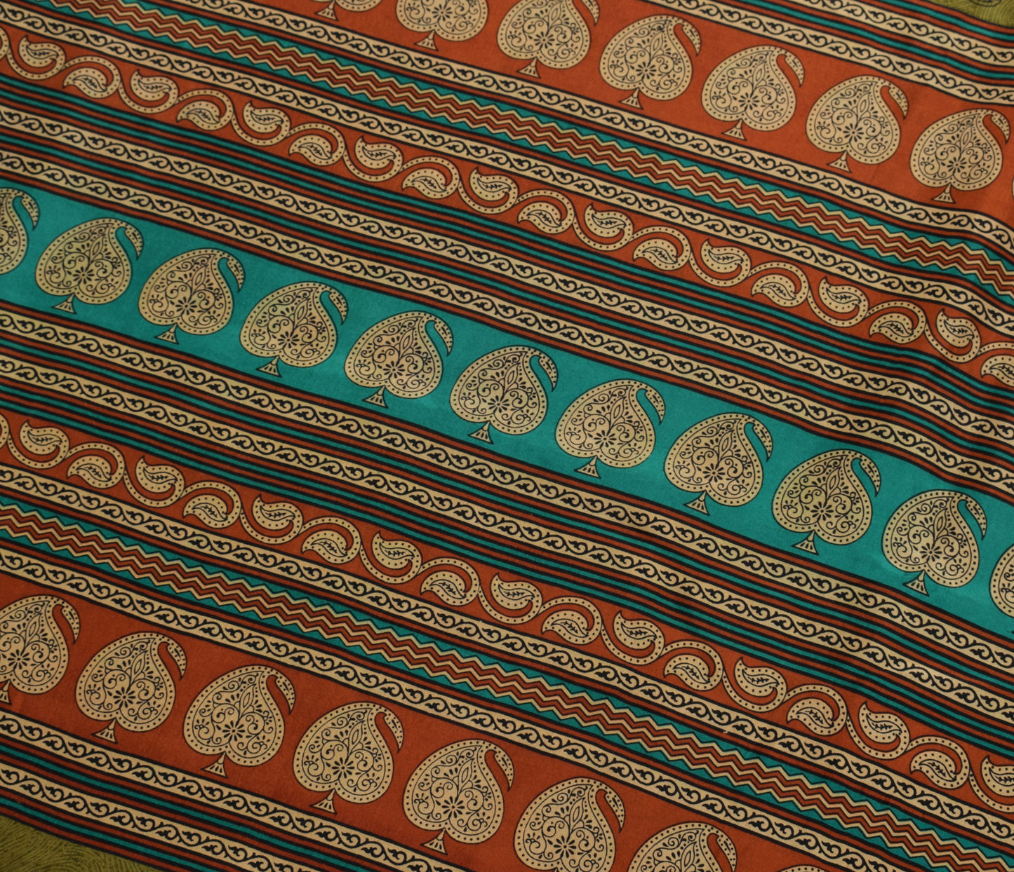 Sushila Vintage Green Saree 100% Pure Silk Printed Paisley Soft Craft Fabric