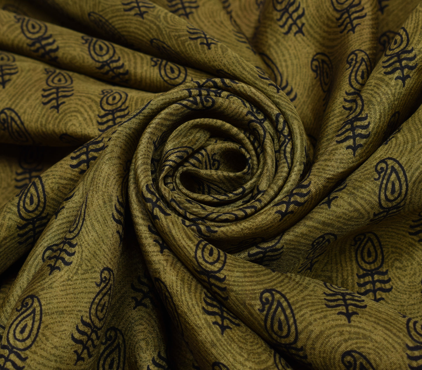 Sushila Vintage Green Saree 100% Pure Silk Printed Paisley Soft Craft Fabric