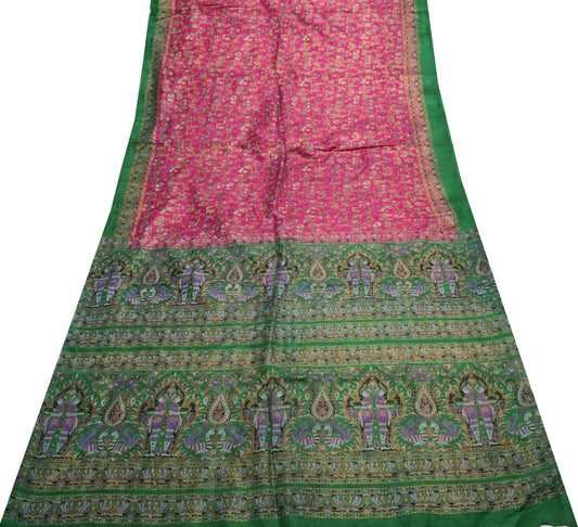 Sushila Vintage Purple Indian Saree 100% Pure Silk Printed Humans Craft Fabric