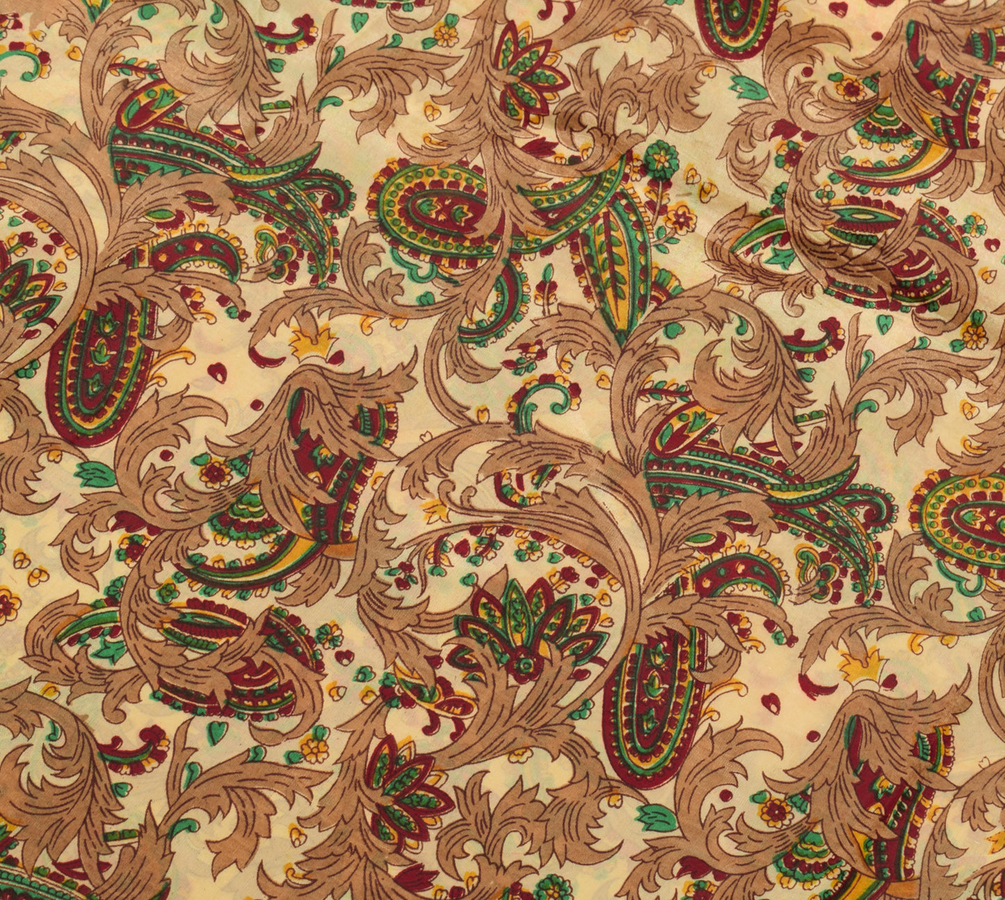 Sushila Vintage Cream Saree 100% Pure Silk Printed Paisley Soft Craft Fabric