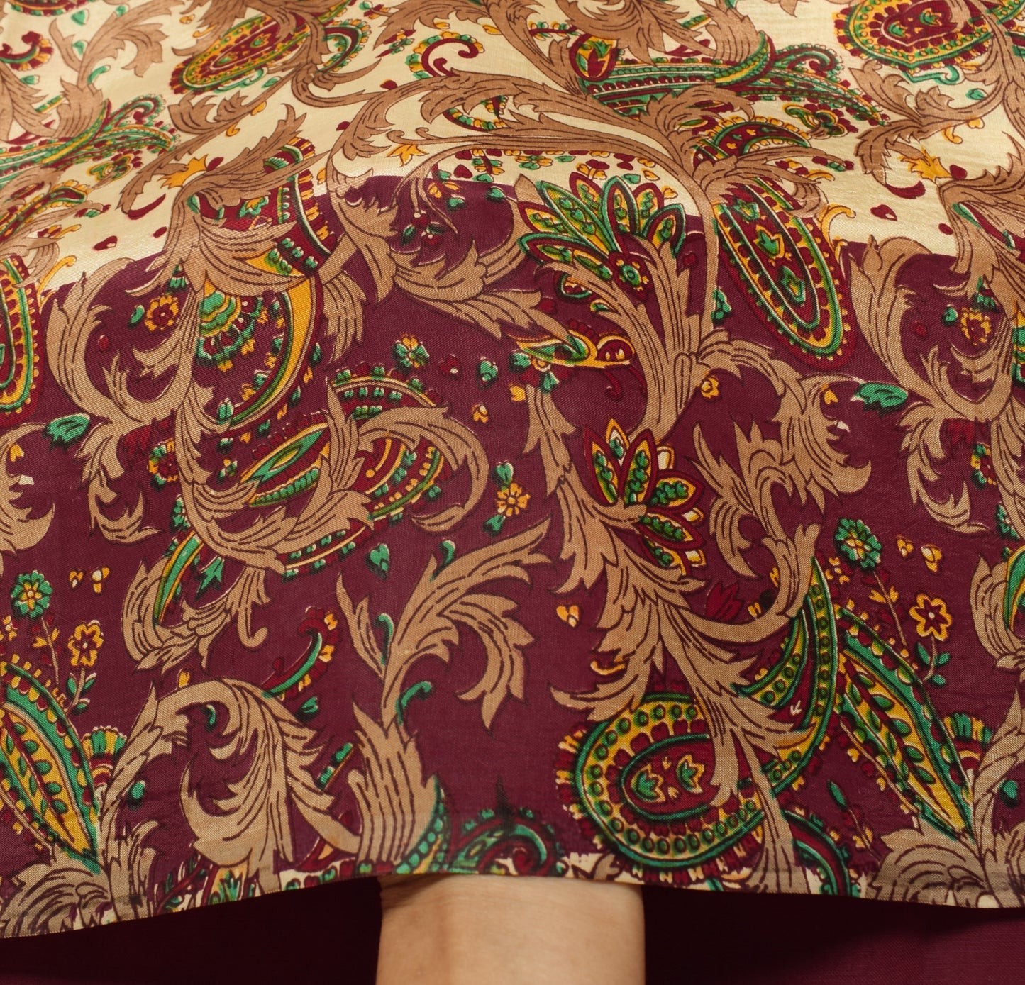 Sushila Vintage Cream Saree 100% Pure Silk Printed Paisley Soft Craft Fabric
