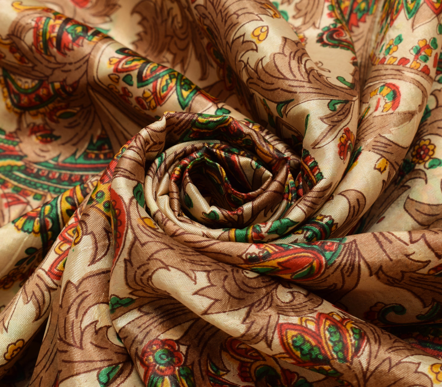 Sushila Vintage Cream Saree 100% Pure Silk Printed Paisley Soft Craft Fabric