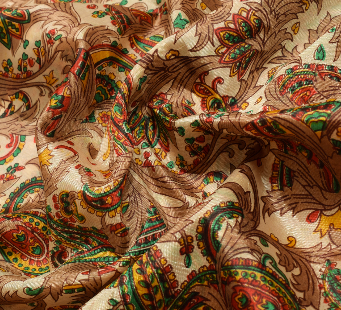 Sushila Vintage Cream Saree 100% Pure Silk Printed Paisley Soft Craft Fabric