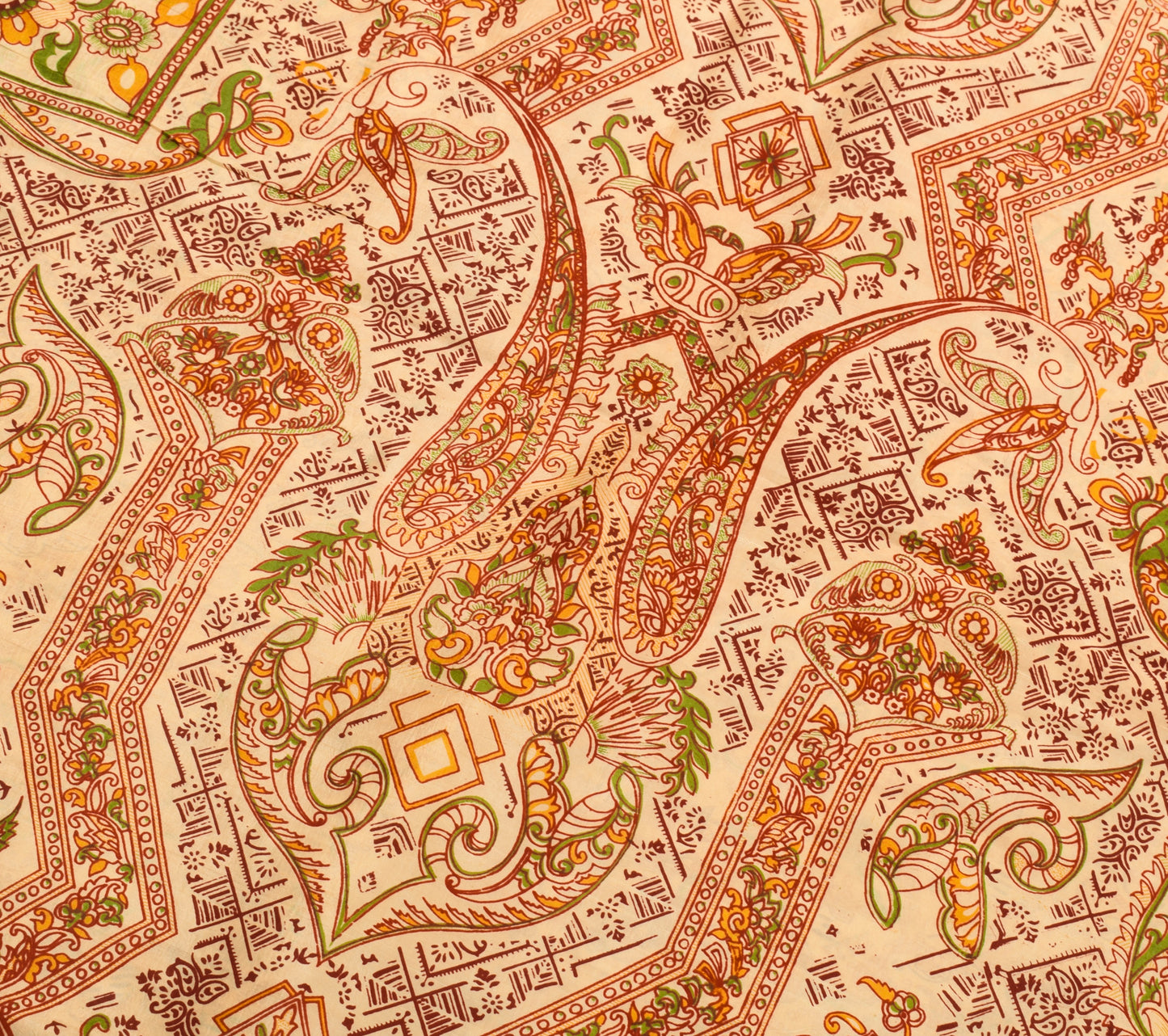 Sushila Vintage Beige Saree 100% Pure Silk Printed Floral 5 Yard Craft Fabric