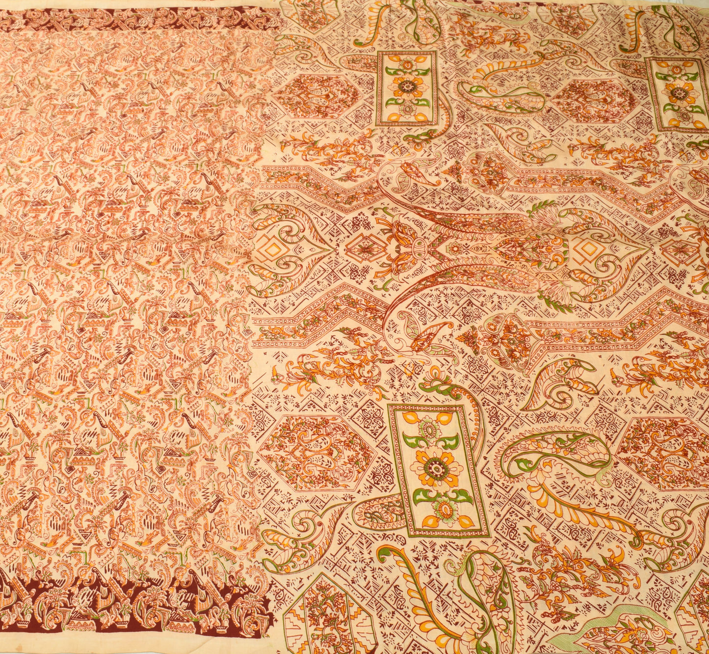 Sushila Vintage Beige Saree 100% Pure Silk Printed Floral 5 Yard Craft Fabric