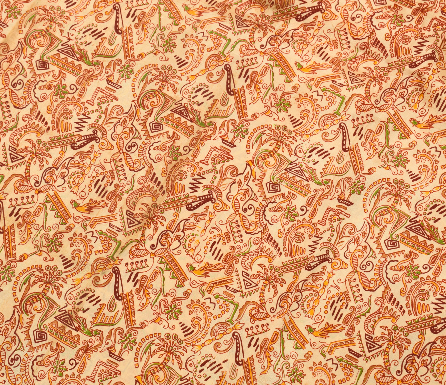 Sushila Vintage Beige Saree 100% Pure Silk Printed Floral 5 Yard Craft Fabric