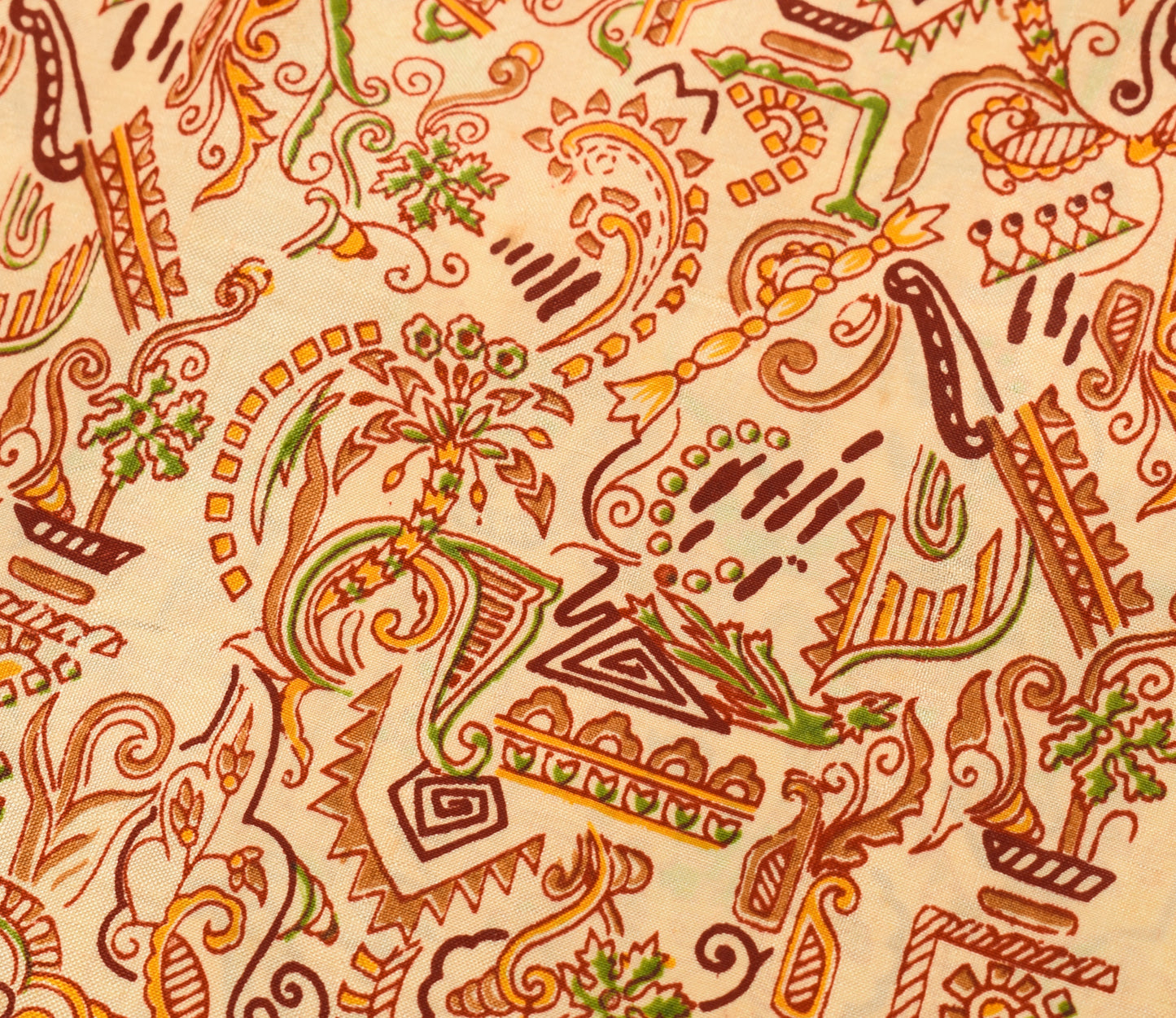 Sushila Vintage Beige Saree 100% Pure Silk Printed Floral 5 Yard Craft Fabric
