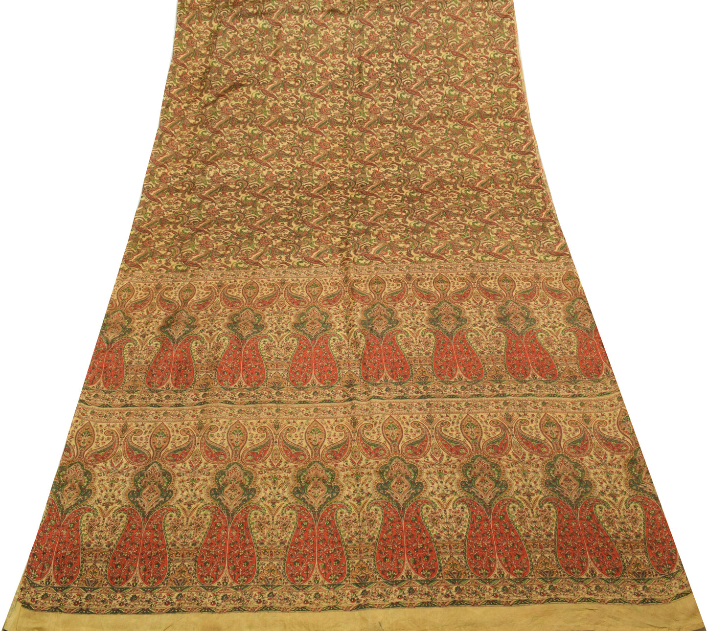 Sushila Vintage Brown Saree 100% Pure Silk Printed Pailsey Soft Craft Fabric