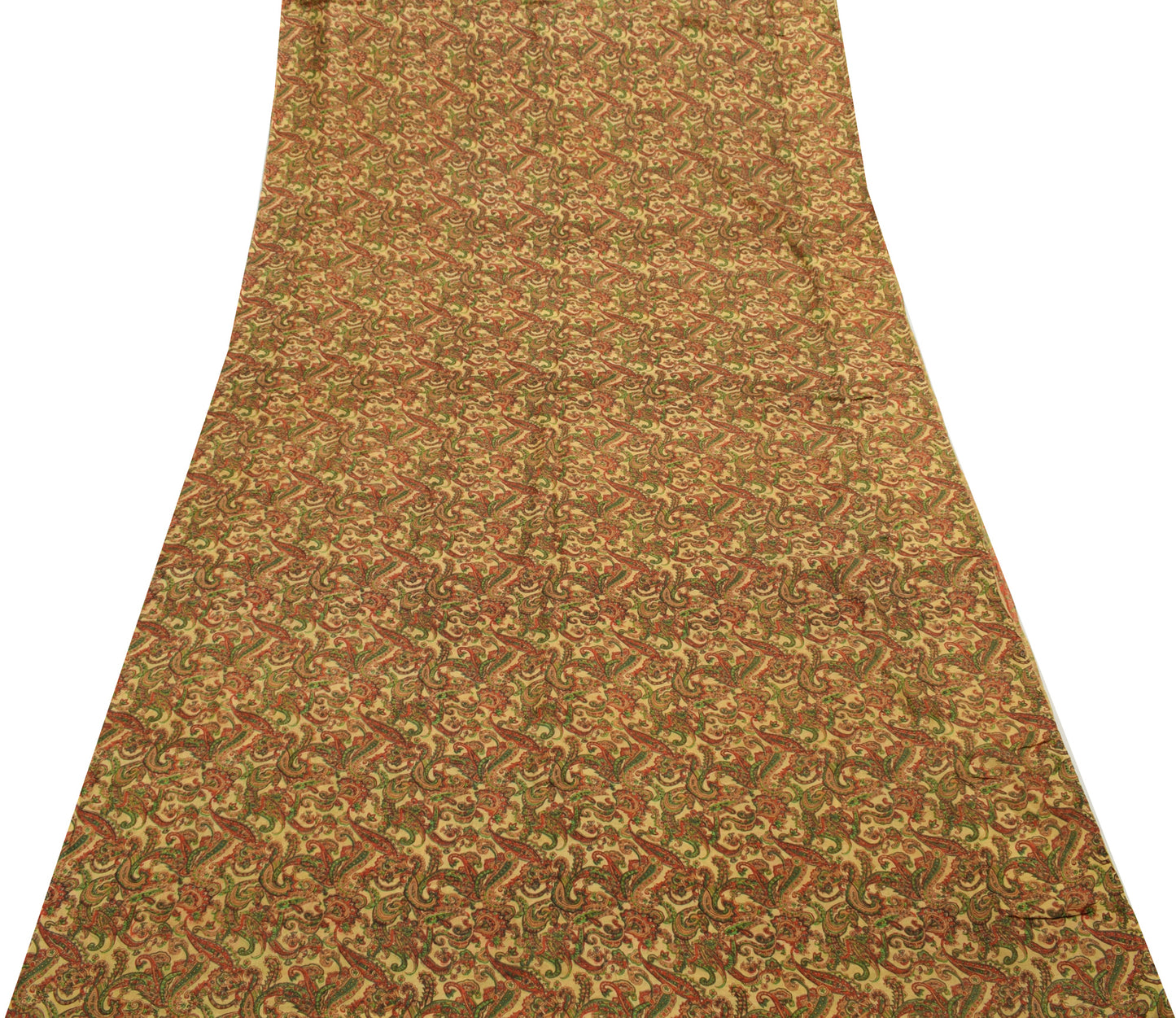 Sushila Vintage Brown Saree 100% Pure Silk Printed Pailsey Soft Craft Fabric