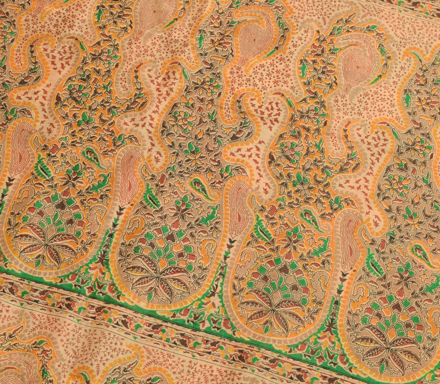 Sushila Vintage Brown Saree 100% Pure Silk Printed Pailsey Soft Craft Fabric