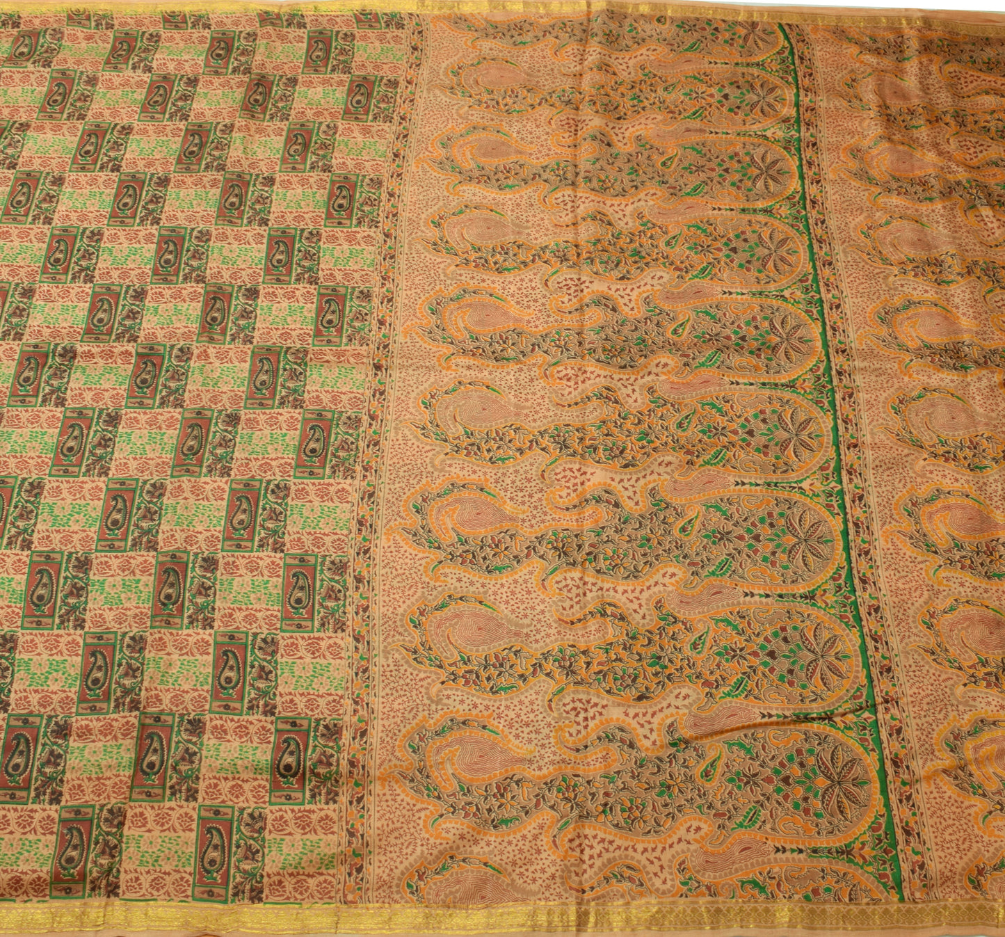 Sushila Vintage Brown Saree 100% Pure Silk Printed Pailsey Soft Craft Fabric