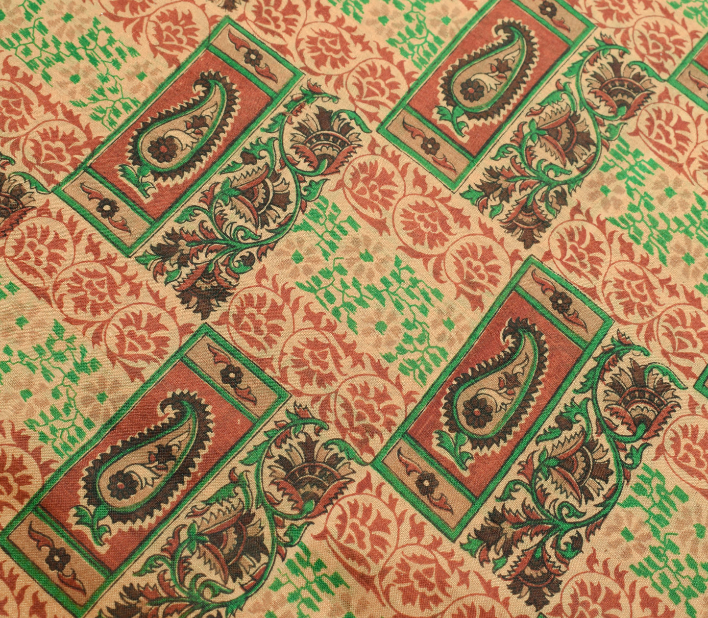 Sushila Vintage Brown Saree 100% Pure Silk Printed Pailsey Soft Craft Fabric