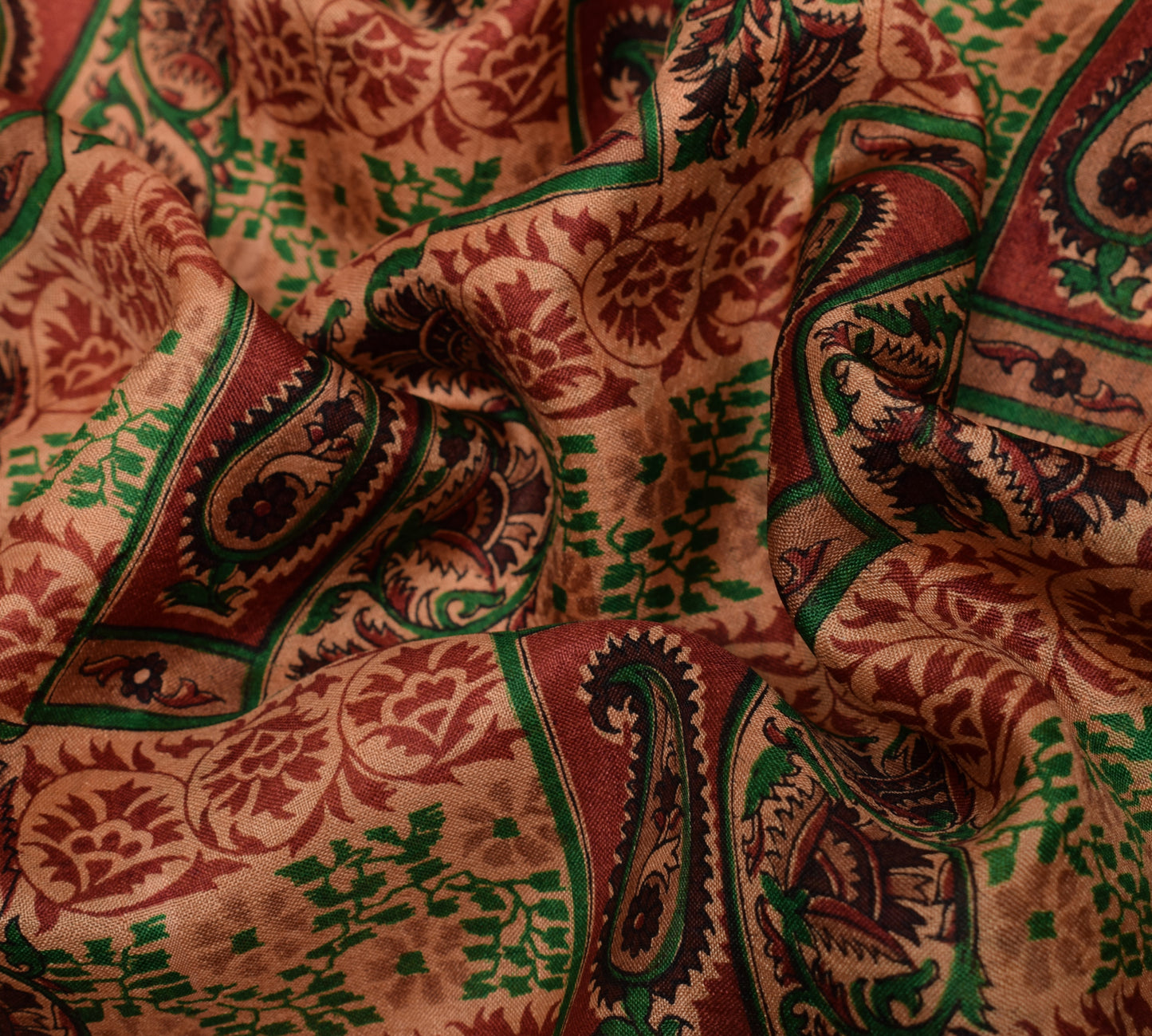 Sushila Vintage Brown Saree 100% Pure Silk Printed Pailsey Soft Craft Fabric
