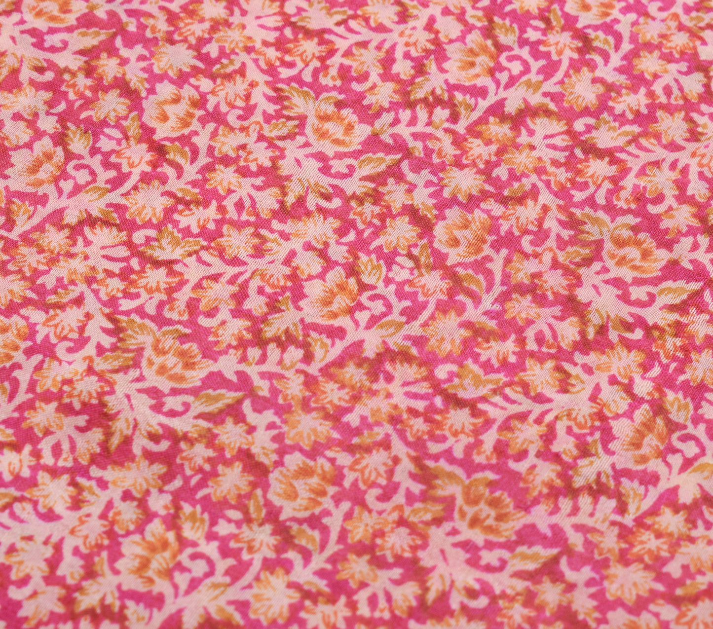 Sushila Vintage Magenta Saree 100% Pure Silk Printed Floral 5 Yard Craft Fabric