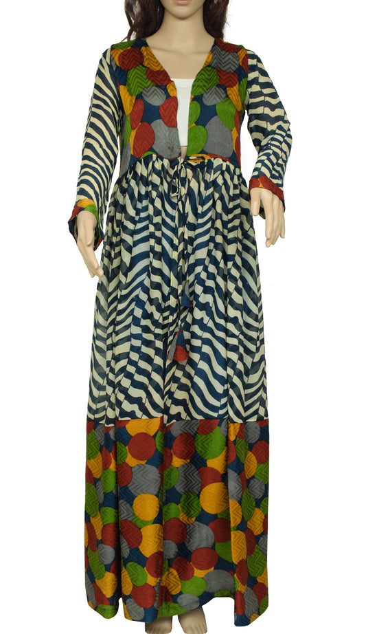 Sushila Vintage Women Dress Pure Georgette Silk Sari upcycled Long Shrug Dress