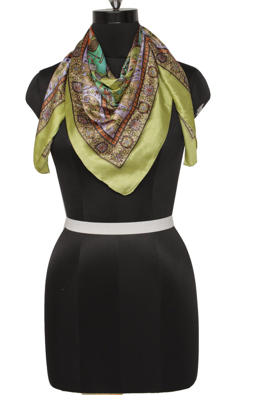 Sushila Vintage Multi-Color Women Neck Scarf Blend Silk Printed Stole 38" x 37"