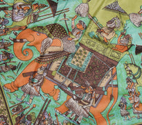 Sushila Vintage Green Women Scarf Blend Silk Printed Elephant Stole 38" x 37"