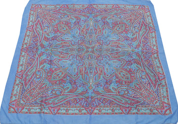 Sushila Vintage Blue Women Neck Scarf Blend Silk Printed Floral Stole 38" x 36"