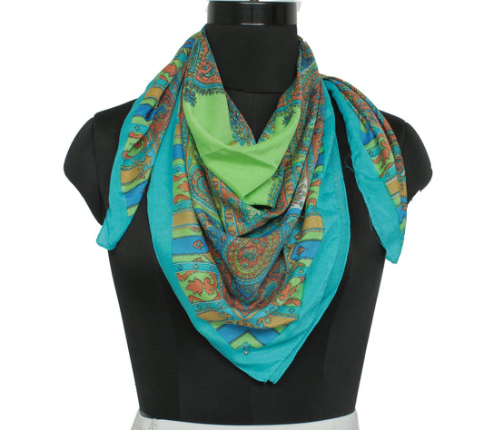 Sushila Vintage Multi-Color Women Neck Scarf Blend Silk Printed  Stole 36"x 36"