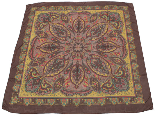 Sushila Vintage Brown Indian Women Neck Scarf Blend Silk Floral Stole 36" x 36"