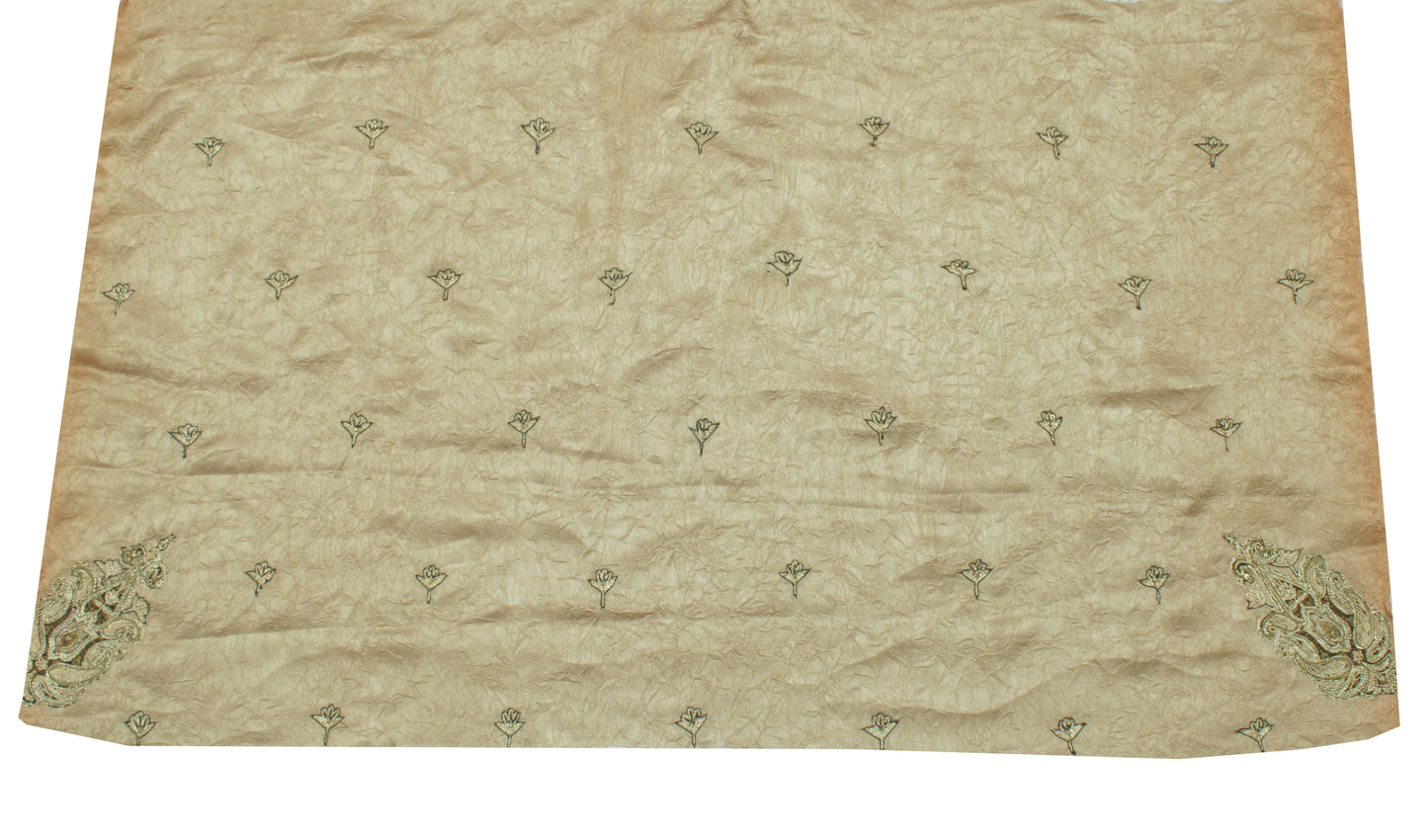 Sushila Vintage Brown Sari Remnant Scrap Blend Silk Embroidered Craft Fabric