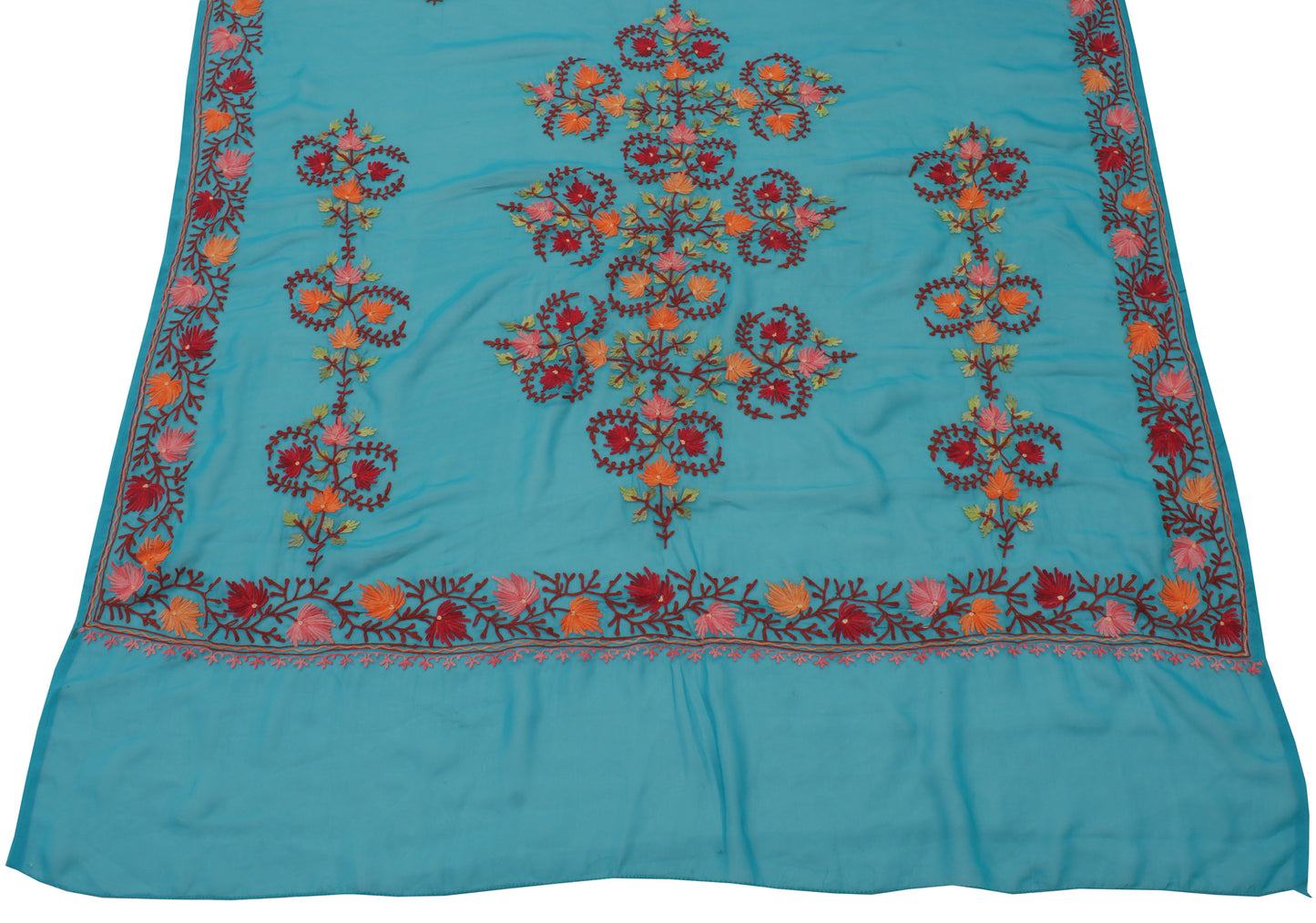 Sushila Vintage Blue Sari Remnant Scrap Blend Georgette Floral Craft Fabric