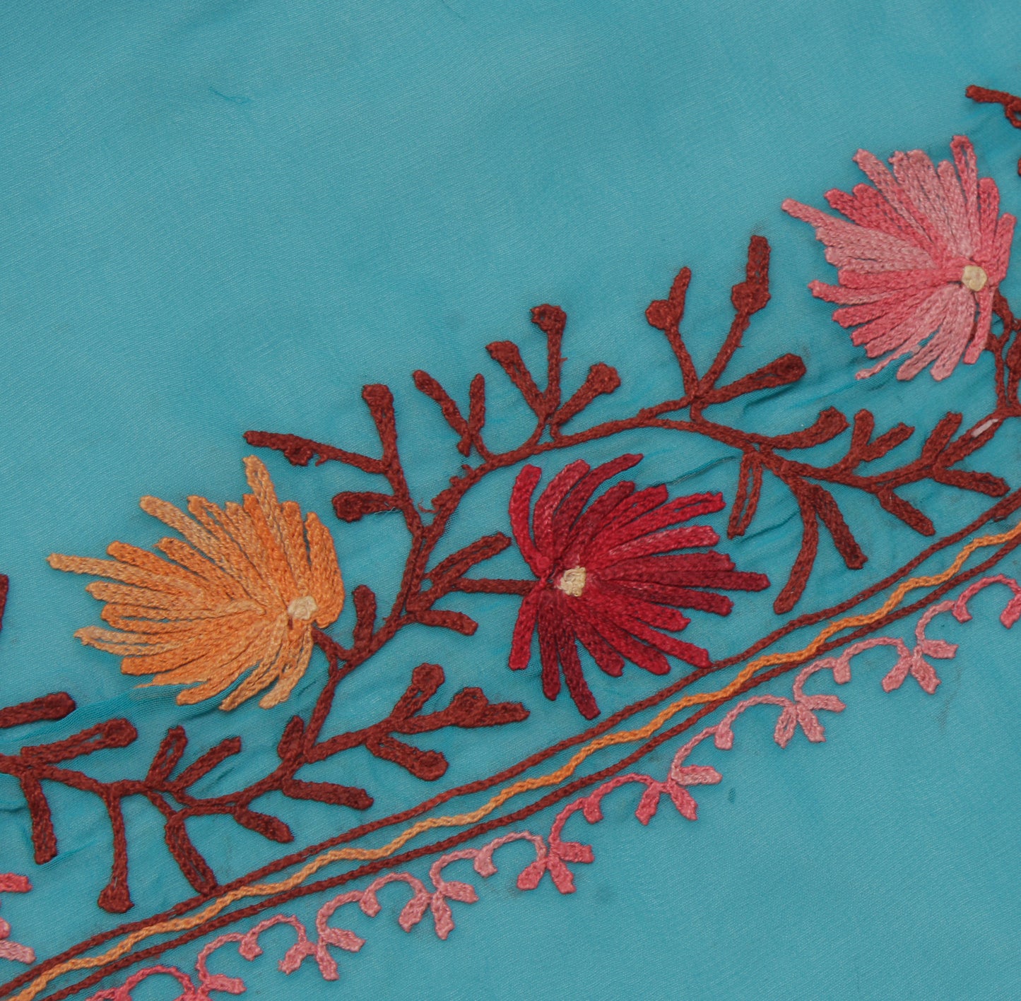 Sushila Vintage Blue Sari Remnant Scrap Blend Georgette Floral Craft Fabric