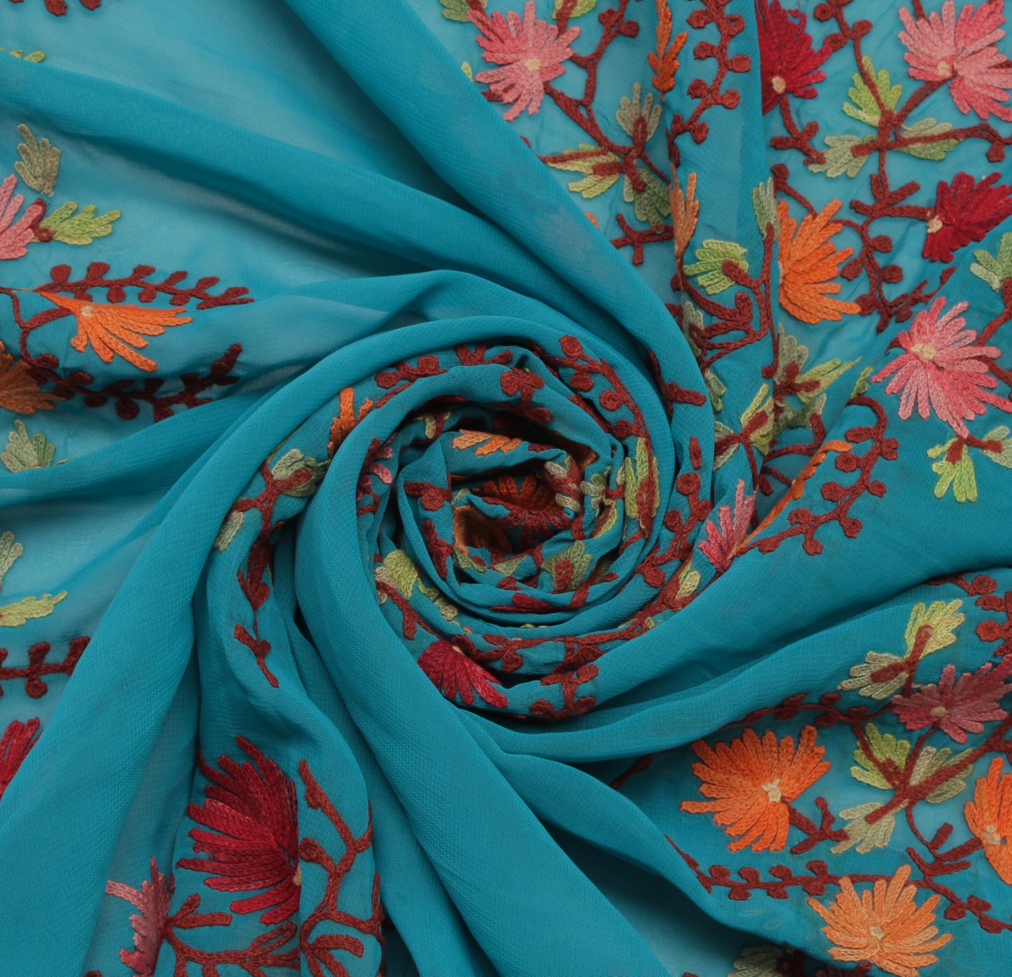 Sushila Vintage Blue Sari Remnant Scrap Blend Georgette Floral Craft Fabric