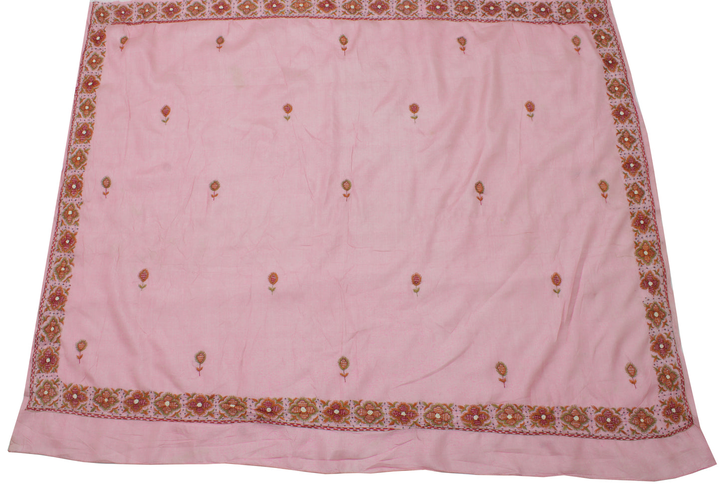 Sushila Vintage Pink Indian Sari Remnant Scrap  Pure Silk Floral Craft Fabric