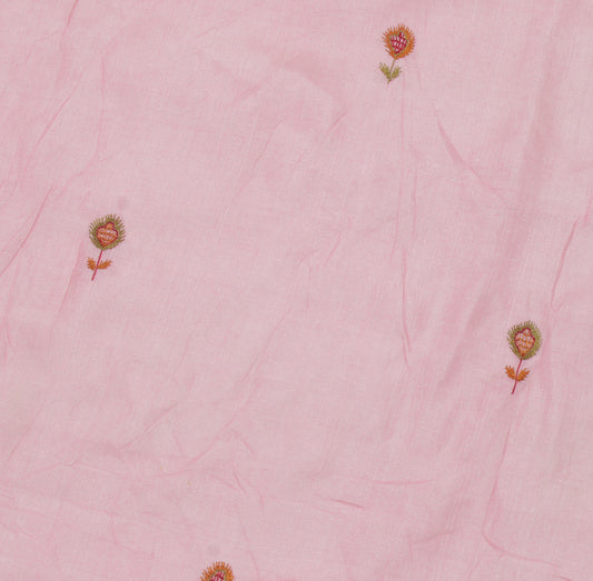 Sushila Vintage Pink Indian Sari Remnant Scrap  Pure Silk Floral Craft Fabric