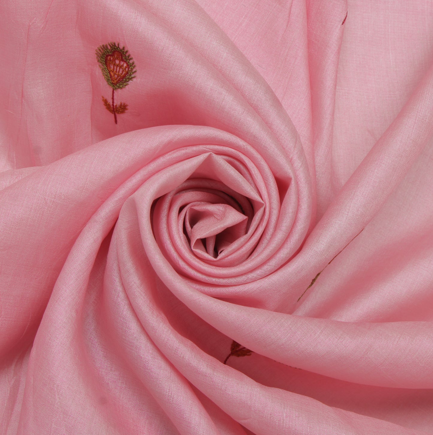 Sushila Vintage Pink Indian Sari Remnant Scrap  Pure Silk Floral Craft Fabric