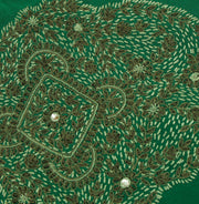 Sushila Vintage Green Sari Remnant Scrap Pure Crepe  Embroidered Craft Fabric