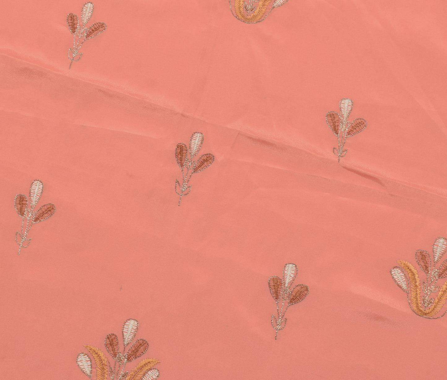 Sushila Vintage Peach Sari Remnant Scrap Blend Silk Embroidered Craft Fabric