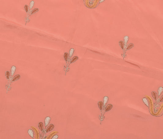 Sushila Vintage Peach Sari Remnant Scrap Blend Silk Embroidered Craft Fabric