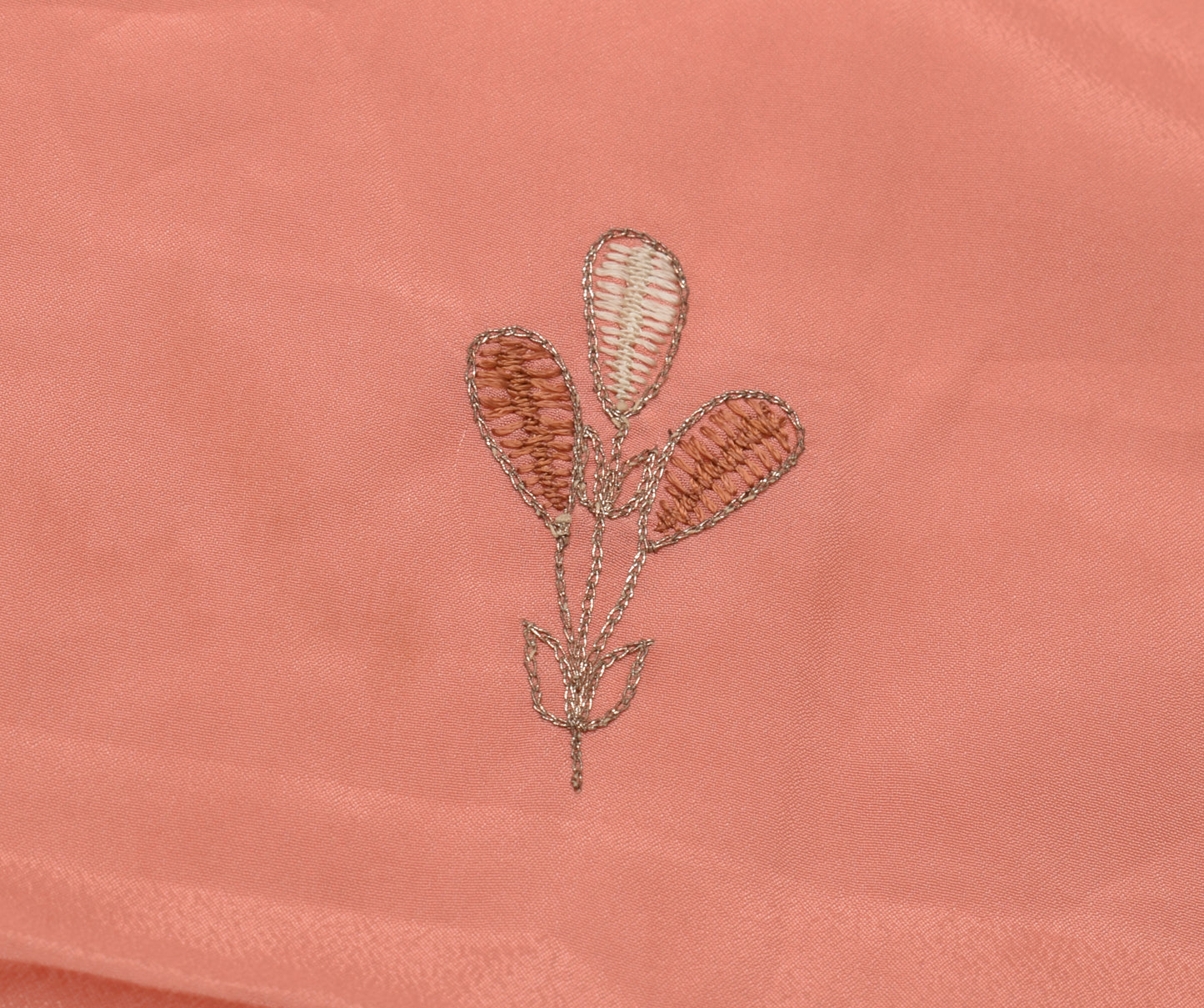 Sushila Vintage Peach Sari Remnant Scrap Blend Silk Embroidered Craft Fabric
