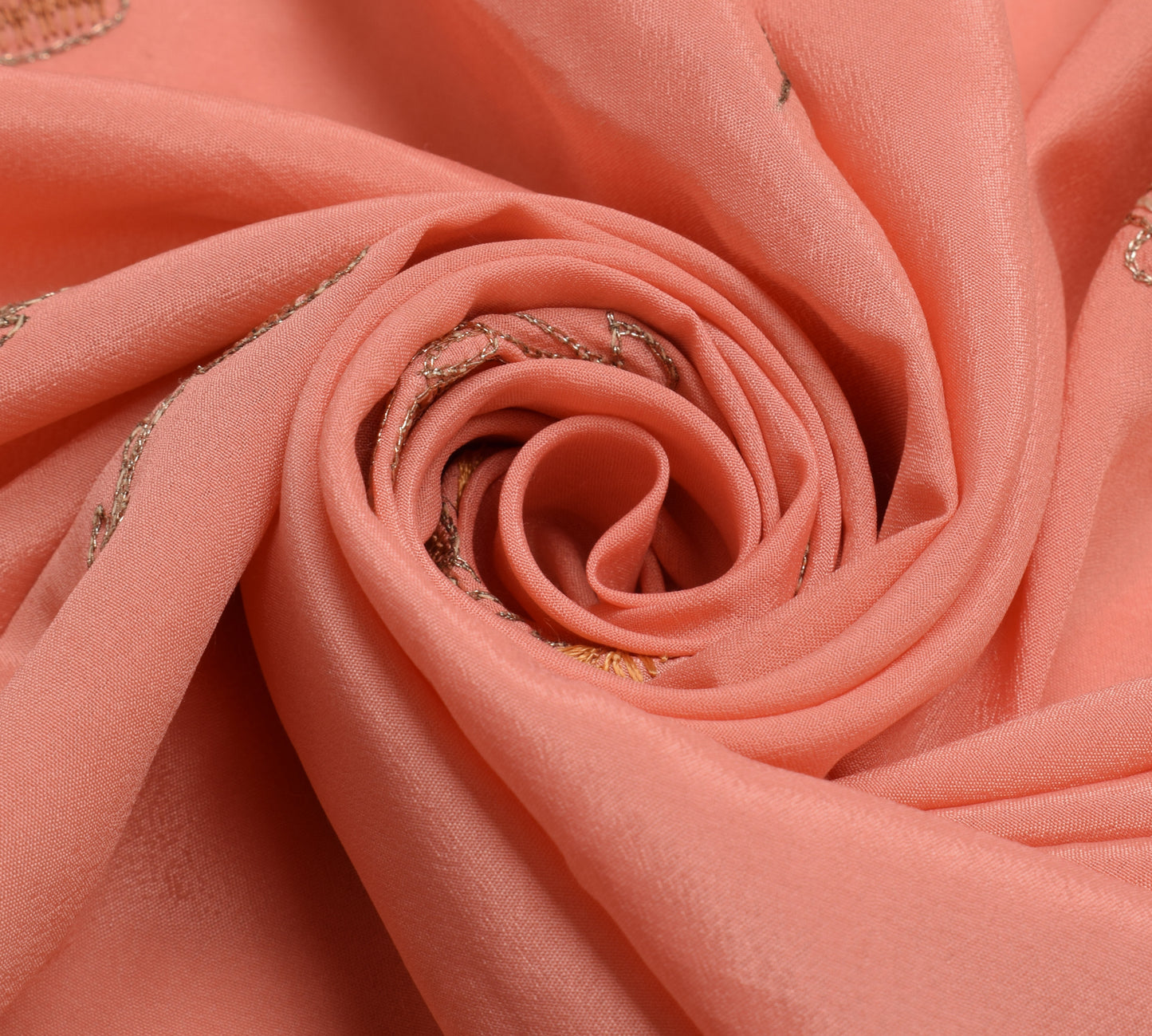Sushila Vintage Peach Sari Remnant Scrap Blend Silk Embroidered Craft Fabric