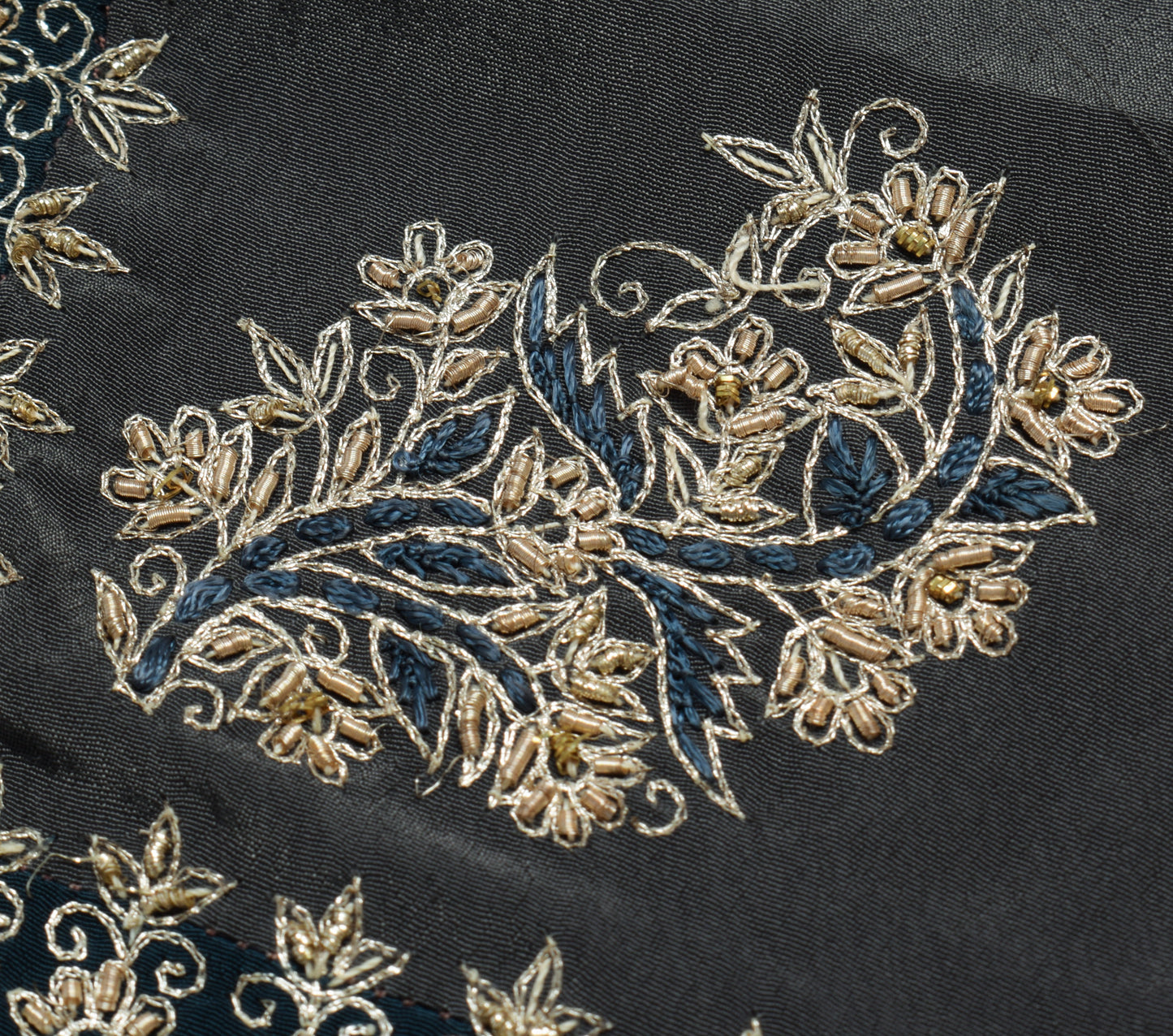 Sushila Vintage Indian Sari Remnant Scrap Blend Silk Hand Beaded Craft Fabric