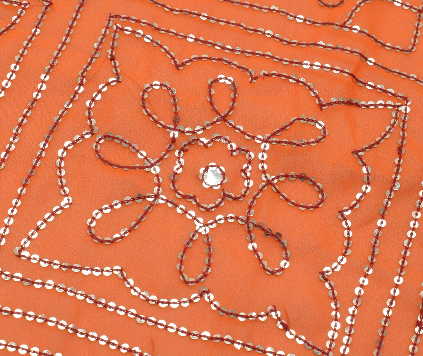 Sushila Vintage Orange Sari Remnant Scrap Blend Georgette Embroidered Fabric