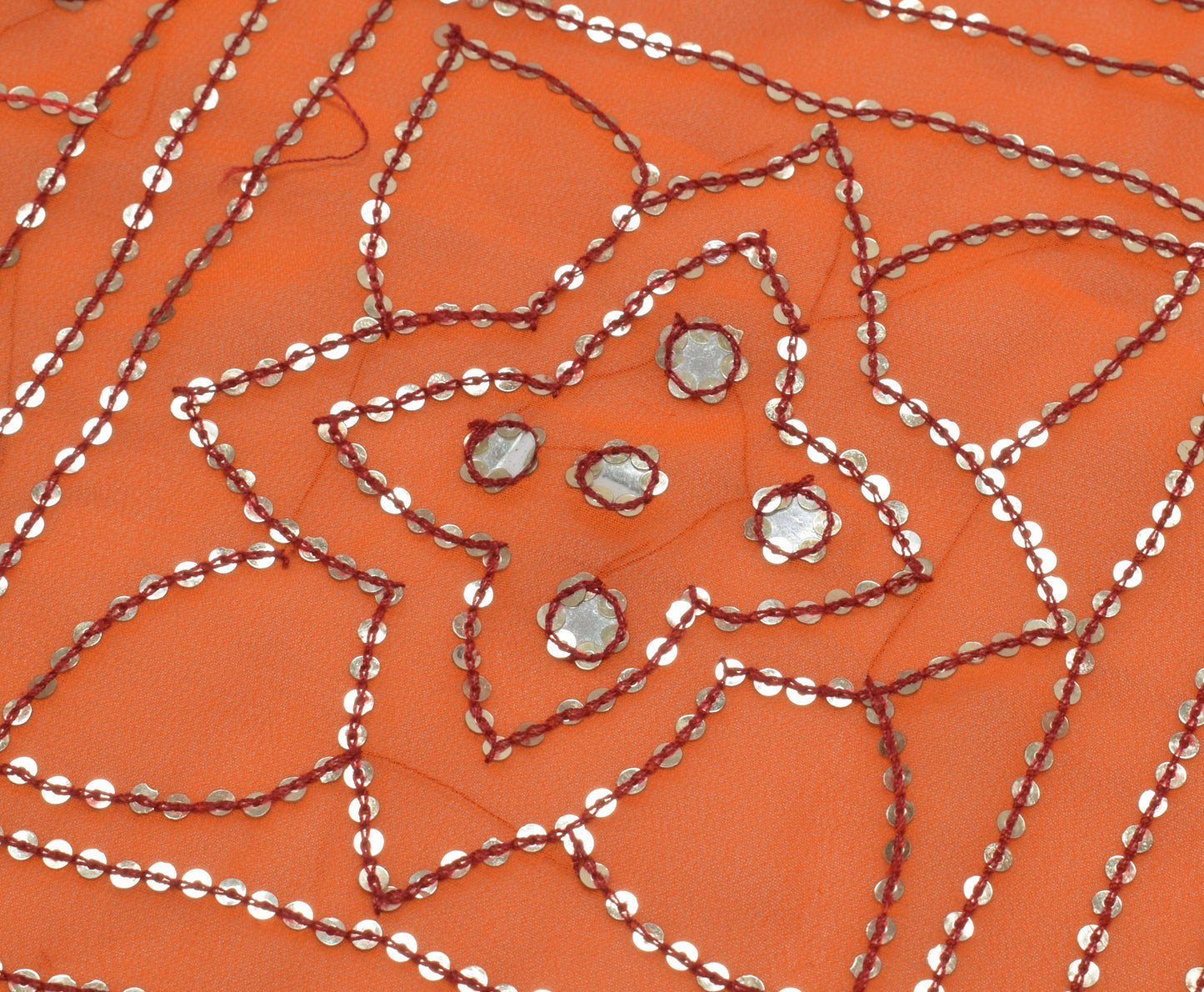 Sushila Vintage Orange Sari Remnant Scrap Blend Georgette Embroidered Fabric