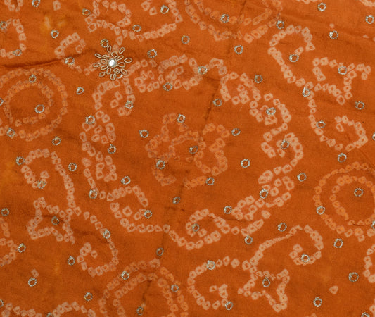 Sushila Vintage Orange Sari Remnant Scrap Pure Crepe Hand Beaded Craft Fabric