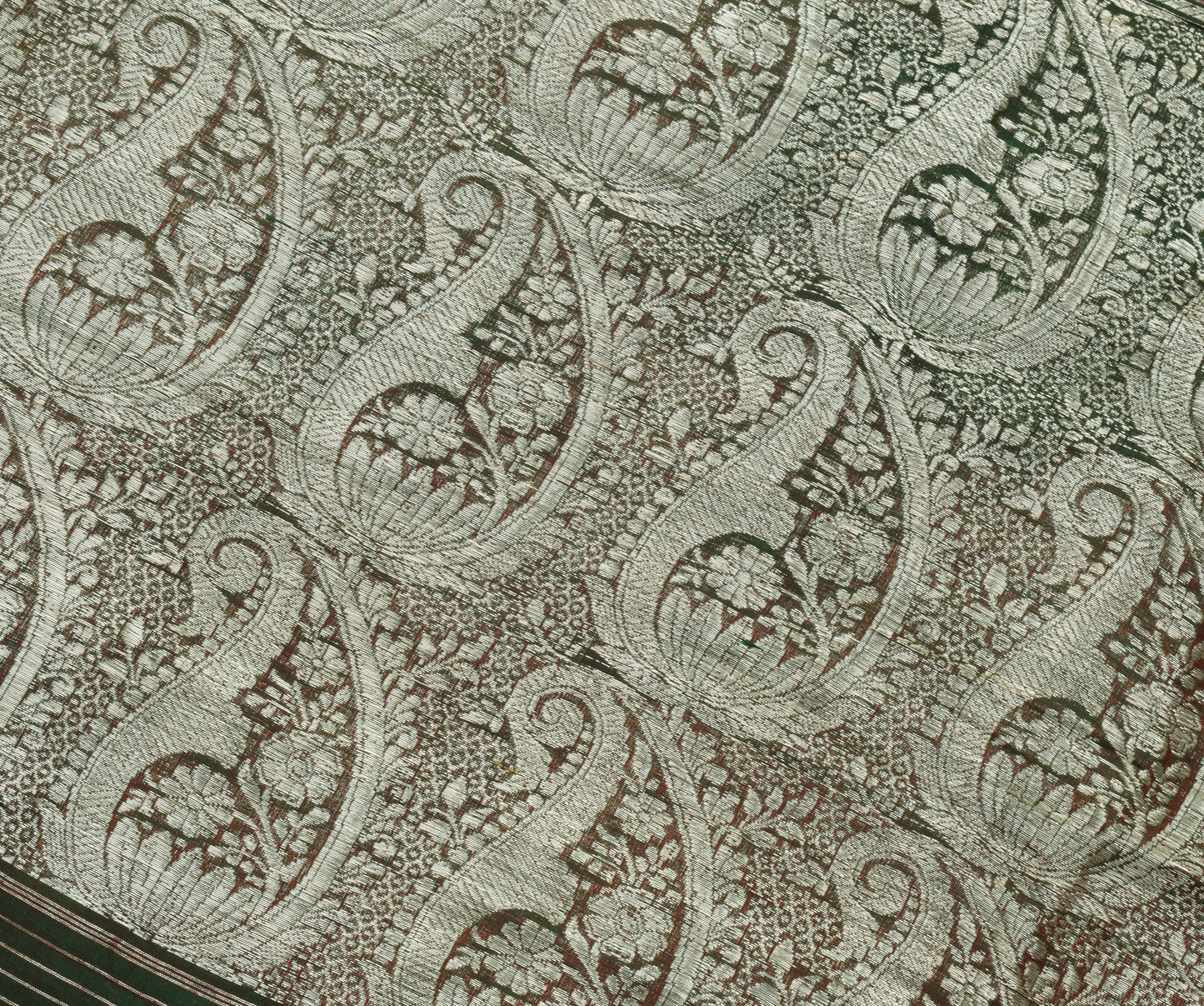 Sushila Vintage Green Sari Remnant Scrap 100% Pure Silk Zari Woven Craft Fabric