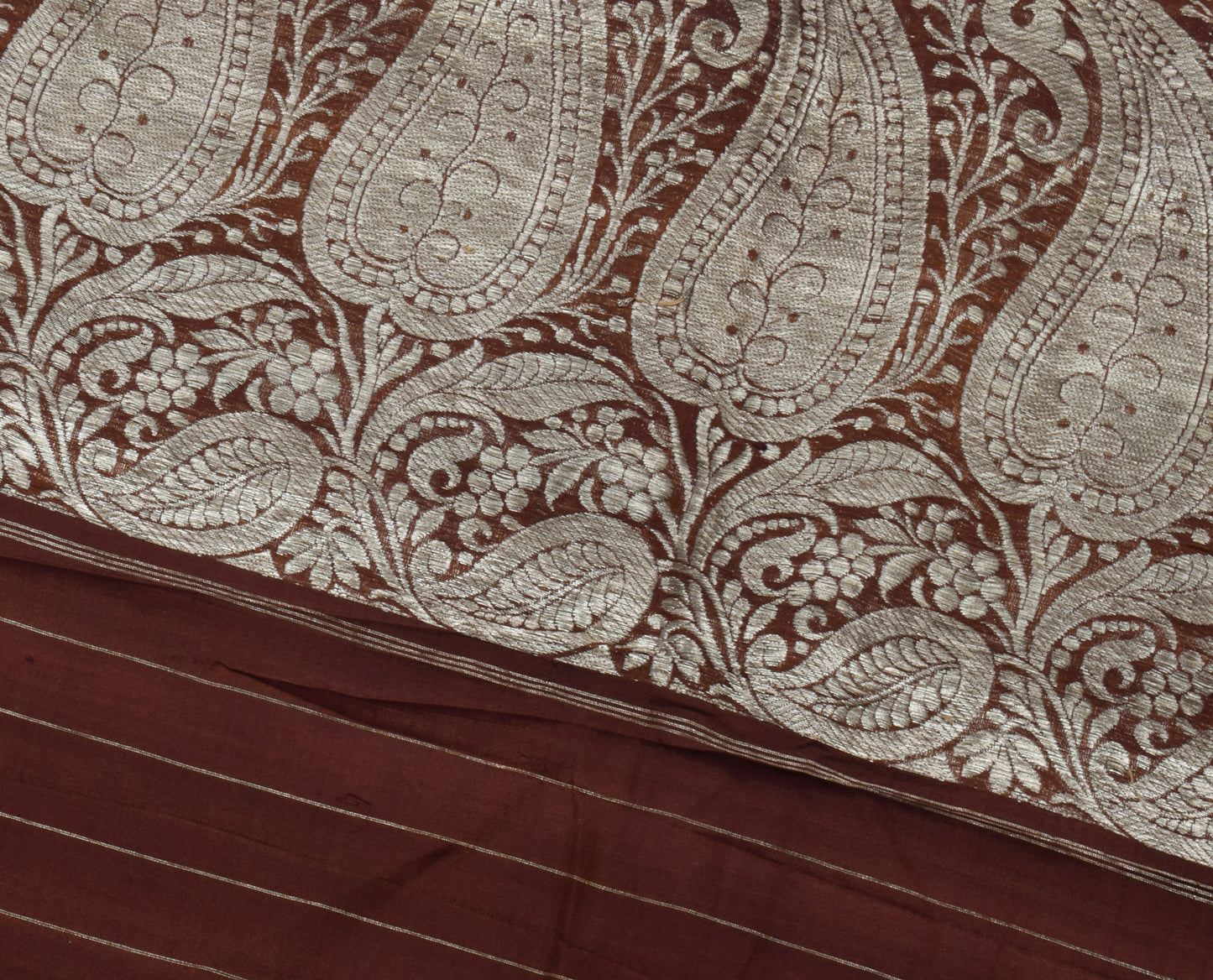 Sushila Vintage Brown Sari Remnant Scrap 100% Pure Silk Zari Woven Craft Fabric