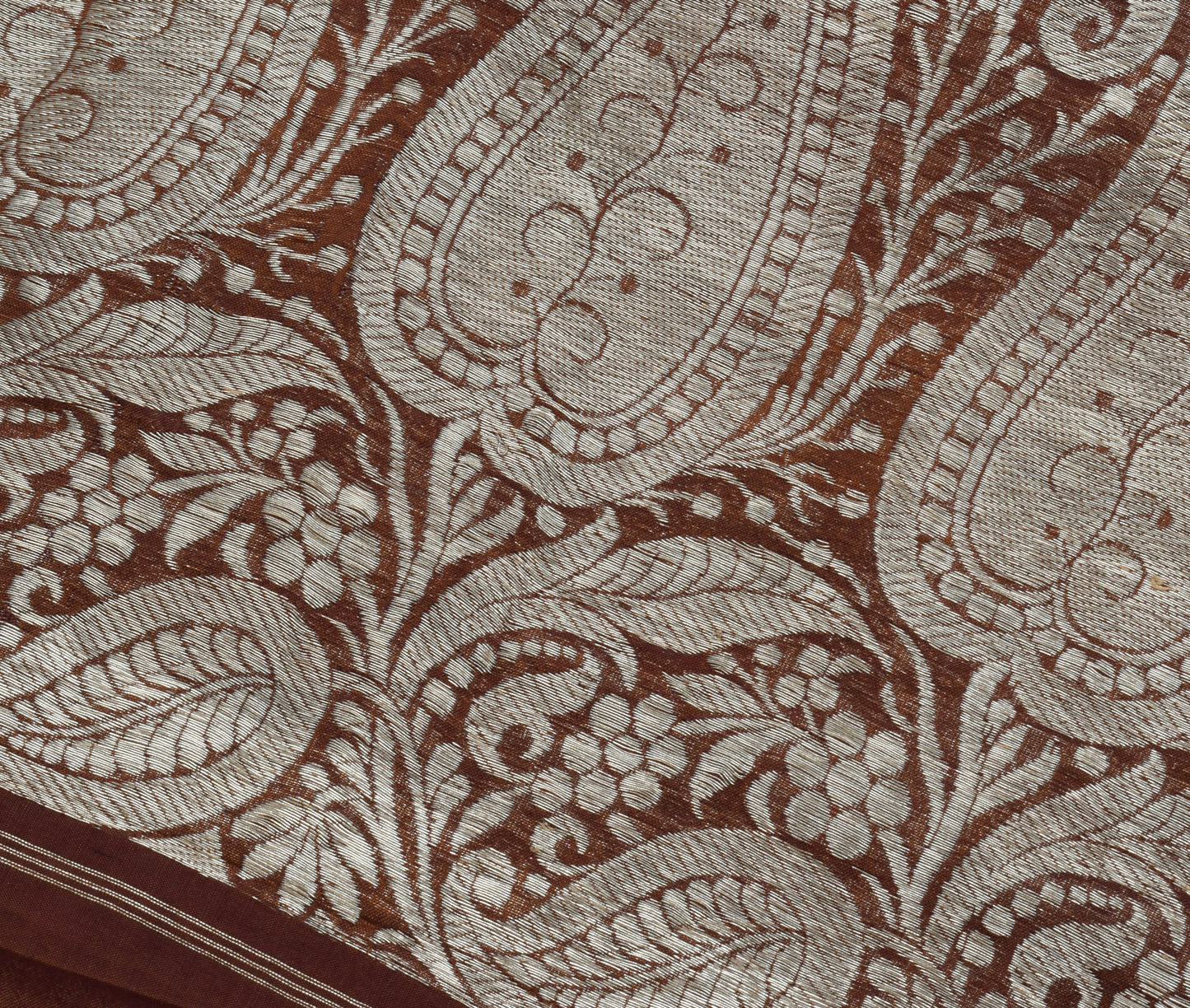 Sushila Vintage Brown Sari Remnant Scrap 100% Pure Silk Zari Woven Craft Fabric
