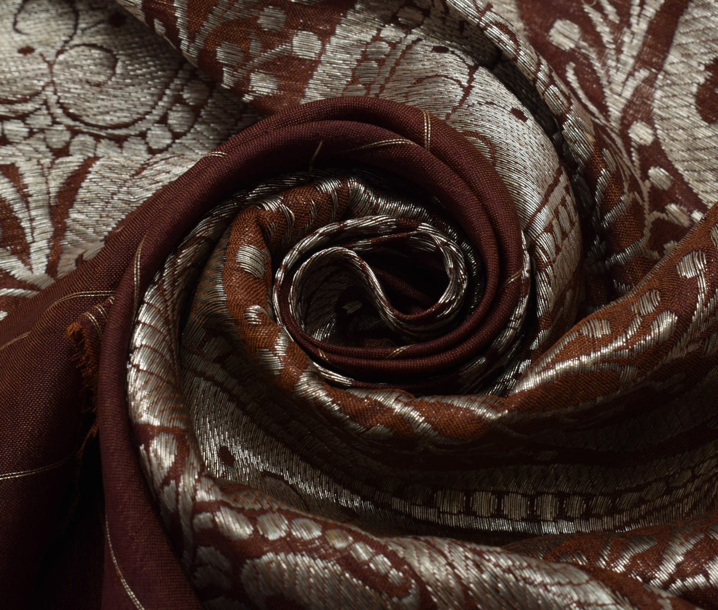 Sushila Vintage Brown Sari Remnant Scrap 100% Pure Silk Zari Woven Craft Fabric