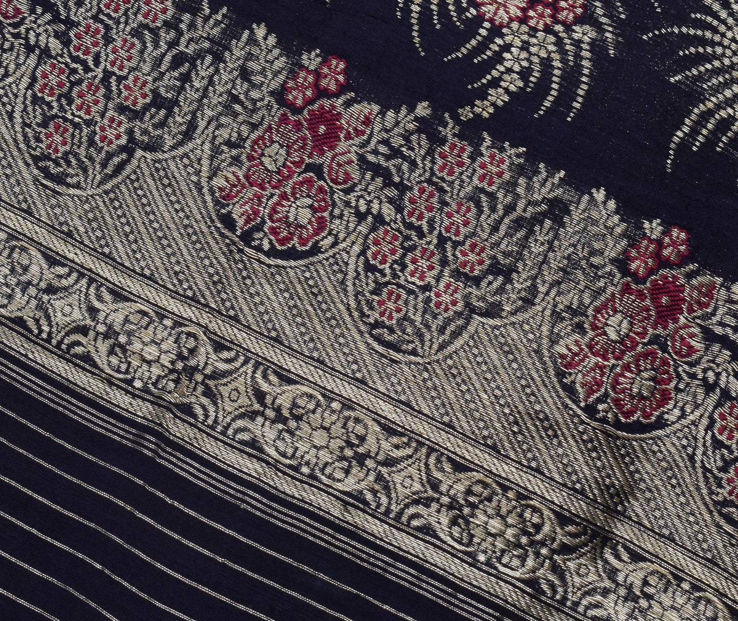 Sushila Vintage Blue Sari Remnant Scrap 100% Pure Silk Zari Woven Craft Fabric