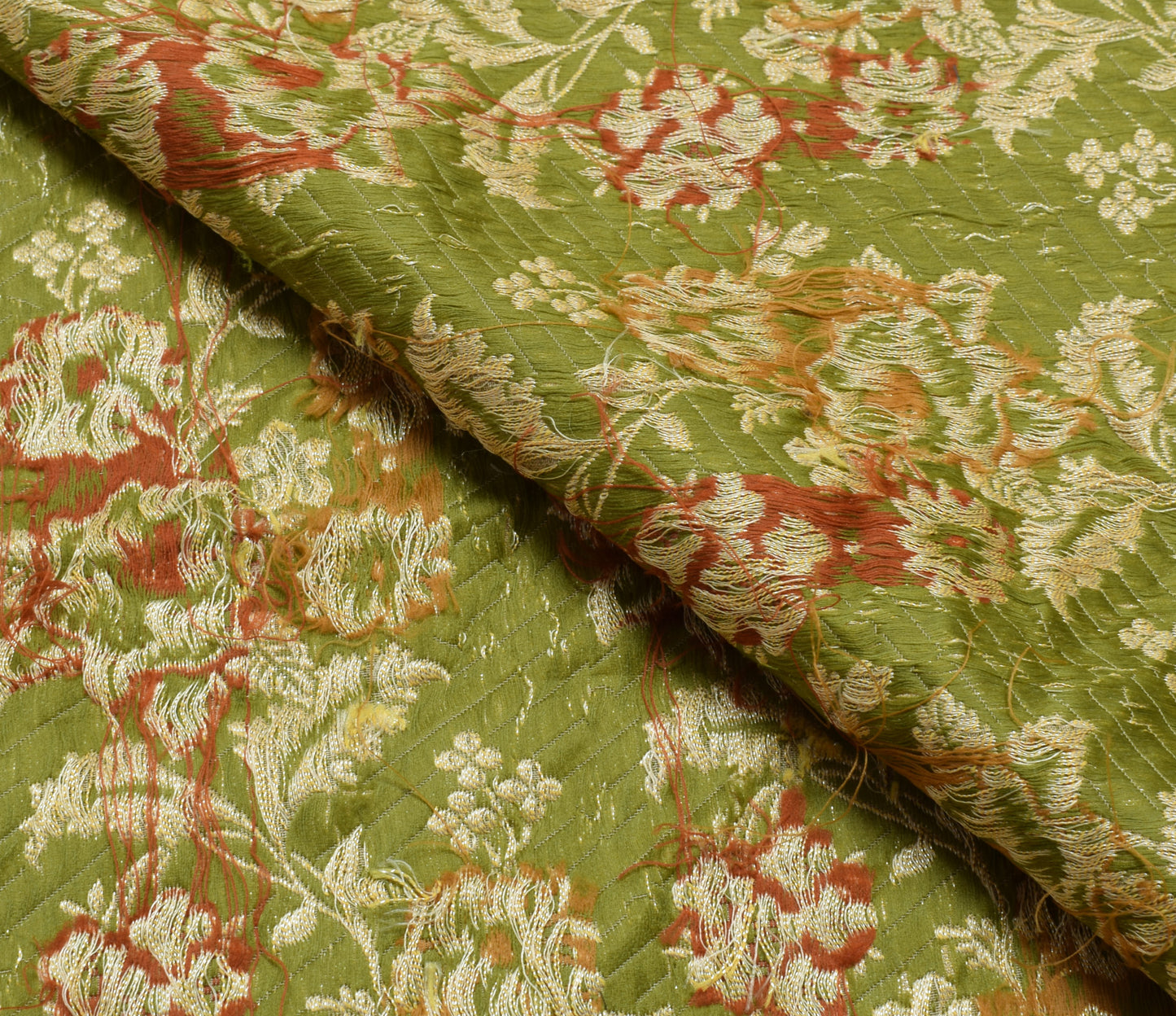 Sushila Vintage Cream Sari Remnant Scrap 100% Pure Silk Woven Craft Fabric